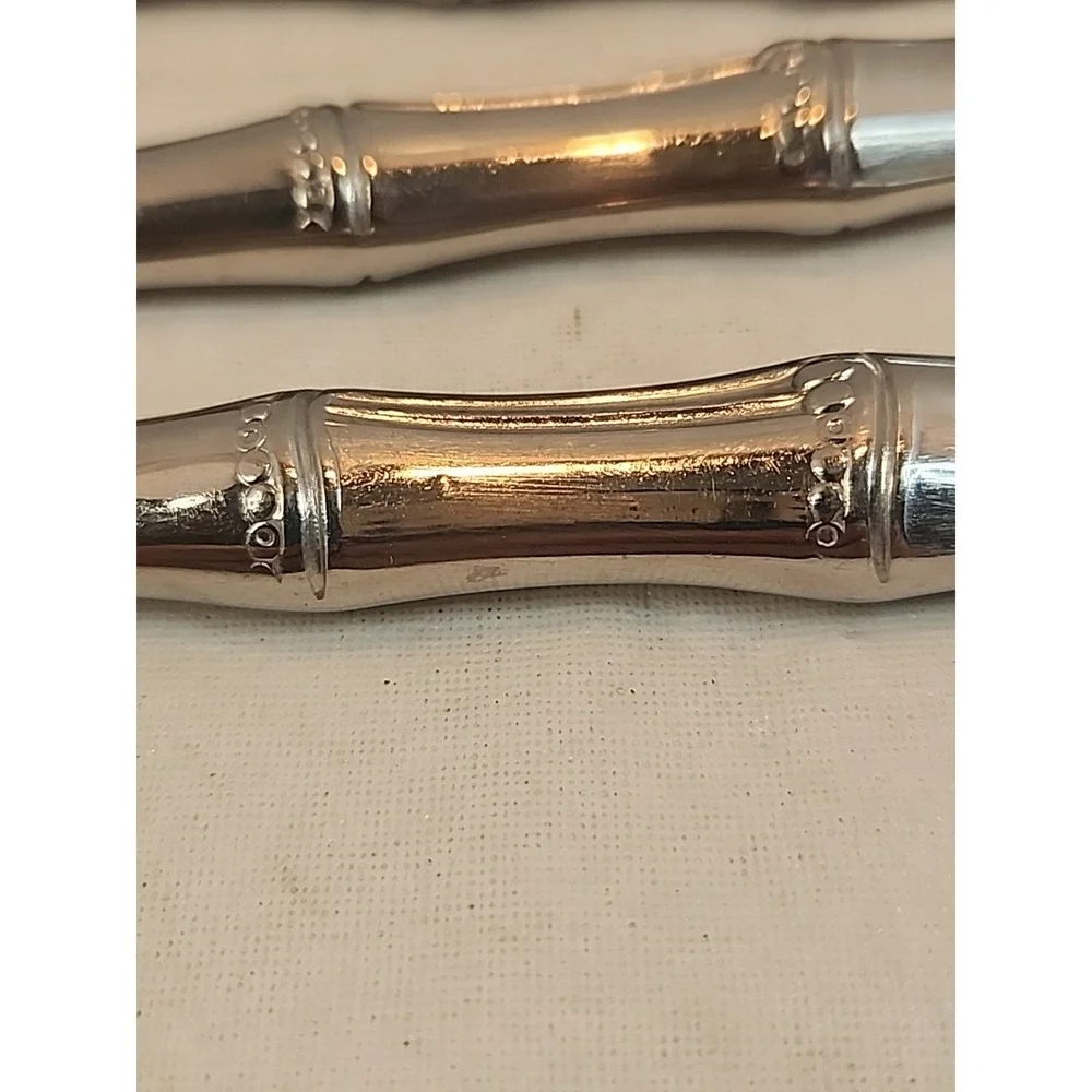 Set Of Six Vintage‎ Stainless Steel Dinner Knives with Faux Bamboo Handles